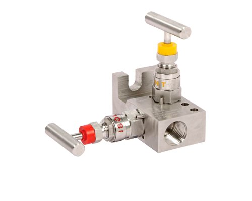 Manifold de 2 válvulas tipo T para instrumentos de presión